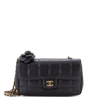 Chanel Camellia Chocolate Bar Flap Bag Quilted Lambskin Mini