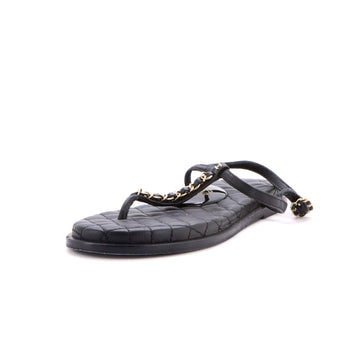 Chanel Women's CC Chain Thong Sandals Leather
