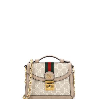 Gucci Ophidia Flap Top Handle Bag GG Coated Canvas Mini