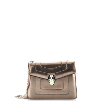 Bvlgari Serpenti Forever Square Shoulder Bag Metallic Leather Small