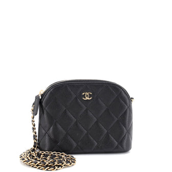 Chanel CC Dome Zip Clutch with Chain Quilted Caviar Mini