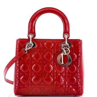 Christian Dior Lady Dior Bag Cannage Quilt Patent Medium