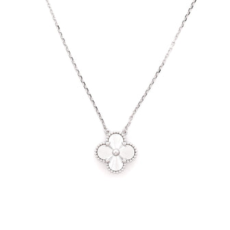 Van Cleef & Arpels Vintage Alhambra Pendant Necklace Guilloche 18K White Gold