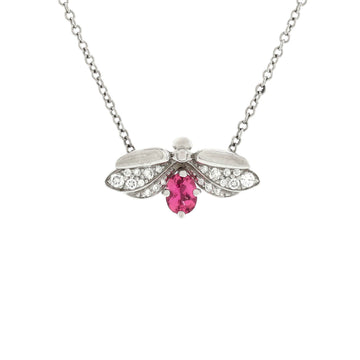 Tiffany & Co. Paper Flowers Firefly Pendant Necklace Platinum with Diamonds and Pink Tourmaline Small