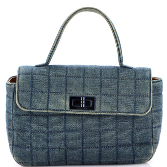 Chanel Chocolate Bar Mademoiselle Top Handle Bag Quilted Denim Small