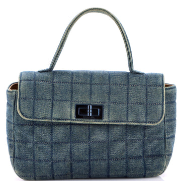 Chanel Chocolate Bar Mademoiselle Top Handle Bag Quilted Denim Small