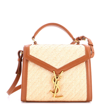 Saint Laurent Cassandra Top Handle Bag Raffia with Leather Mini