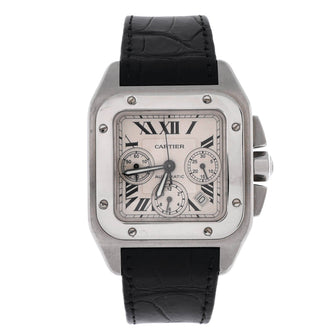Cartier Santos 100 Chronograph Automatic Watch Stainless Steel and Alligator 42