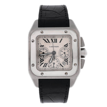 Cartier Santos 100 Chronograph Automatic Watch Stainless Steel and Alligator 42