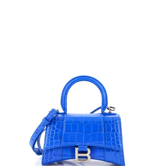 Balenciaga Hourglass Top Handle Bag Crocodile Embossed Leather XS
