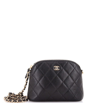 Chanel CC Dome Zip Clutch with Chain Quilted Caviar Mini