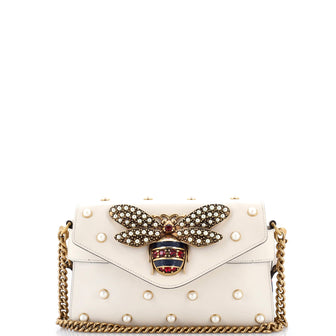 Gucci Broadway Pearly Bee Shoulder Bag Embellished Leather Mini