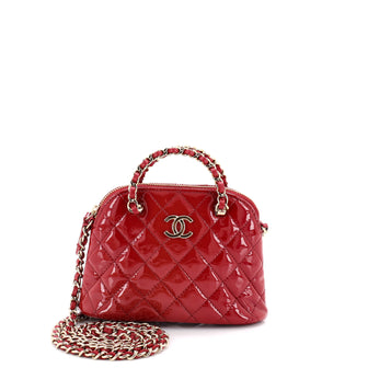 Chanel CC Dome Zip Crossbody Bag Quilted Patent Mini