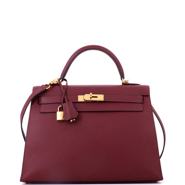 Hermes Kelly Handbag Red Epsom with Gold Hardware 32