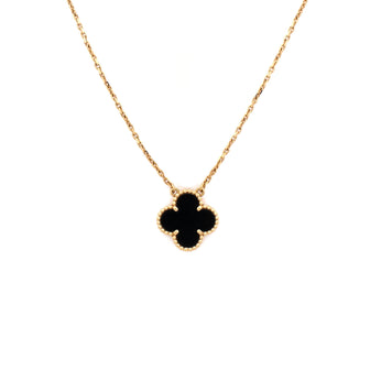 Van Cleef & Arpels Vintage Alhambra Pendant Necklace 18K Yellow Gold and Onyx