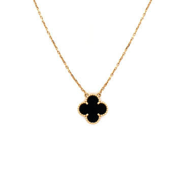 Van Cleef & Arpels Vintage Alhambra Pendant Necklace 18K Yellow Gold and Onyx