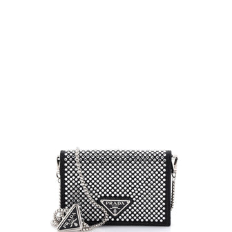 Prada Flap Card Holder with Chain Satin with Crystals