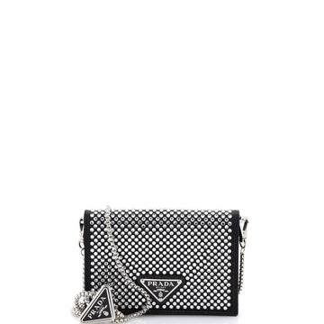 Prada Flap Card Holder with Chain Satin with Crystals