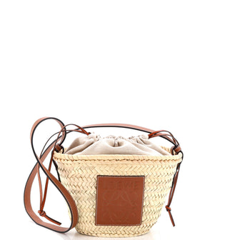 Loewe Drawstring Bucket Crossbody Bag Raffia and Leather