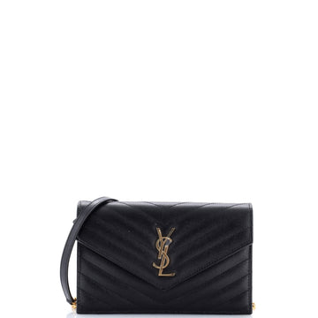 Saint Laurent Classic Monogram Wallet on Chain Matelasse Chevron Leather Small