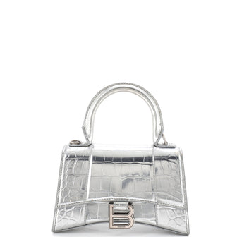 Balenciaga Hourglass Top Handle Bag Crocodile Embossed Leather XS