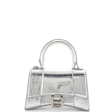 Balenciaga Hourglass Top Handle Bag Crocodile Embossed Leather XS