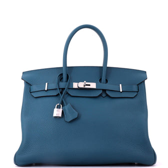 Hermes Birkin Handbag Blue Clemence with Palladium Hardware 35