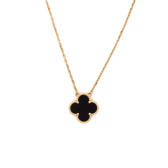 Van Cleef & Arpels Vintage Alhambra Pendant Necklace 18K Yellow Gold and Onyx