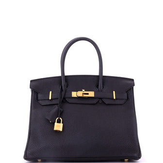 Hermes Birkin Handbag Black Togo with Gold Hardware 30