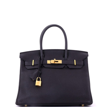 Hermes Birkin Handbag Black Togo with Gold Hardware 30