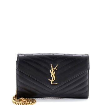 Saint Laurent Classic Monogram Wallet on Chain Matelasse Chevron Leather Medium