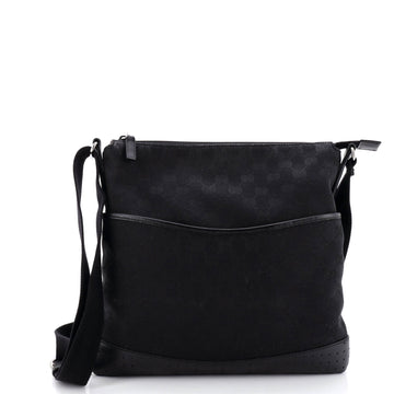 Gucci Zip Messenger Bag GG Canvas with Perforated Leather Medium