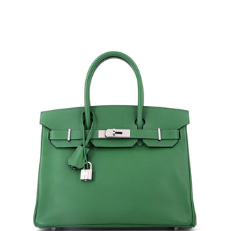 Hermes Birkin Handbag Green Epsom with Palladium Hardware 30