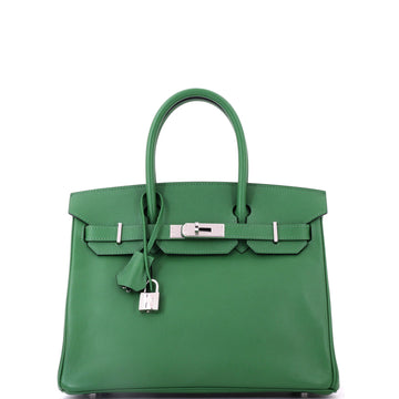 Hermes Birkin Handbag Green Epsom with Palladium Hardware 30