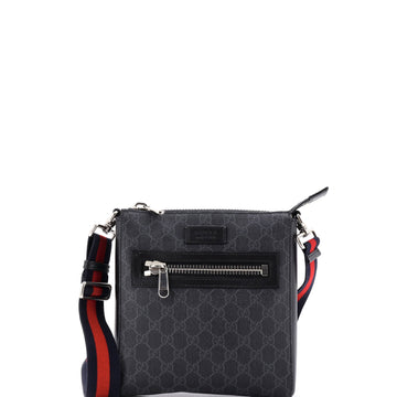 Gucci Web Strap Front Zip Messenger Bag GG Coated Canvas Small