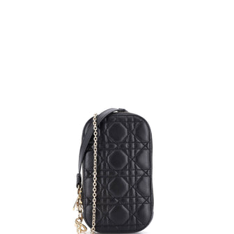 Christian Dior Lady Dior Phone Holder on Chain Cannage Quilt Lambskin