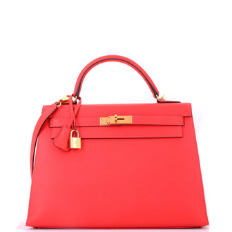 Hermes Kelly Handbag Red Epsom with Gold Hardware 32