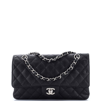 Chanel Vintage Classic Double Flap Bag Quilted Caviar Medium