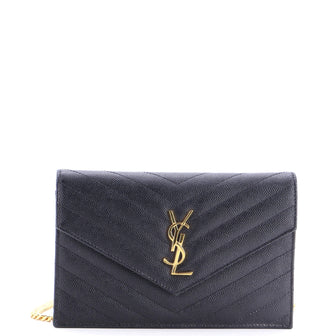 Saint Laurent Classic Monogram Wallet on Chain Matelasse Chevron Leather Small