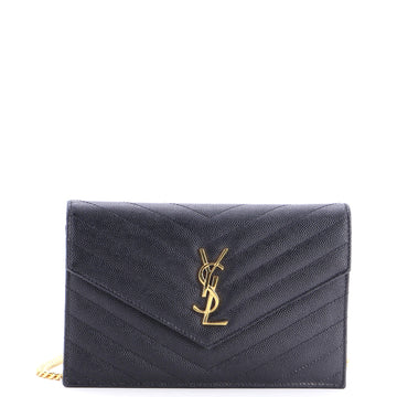 Saint Laurent Classic Monogram Wallet on Chain Matelasse Chevron Leather Small