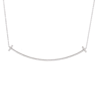 Tiffany & Co. T Smile Pendant Necklace 18K White Gold with Diamonds Large