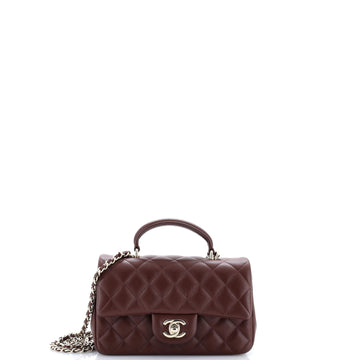 Chanel Classic Single Flap Top Handle Bag Quilted Lambskin Mini