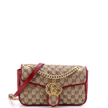 Gucci GG Marmont Flap Bag Diagonal Quilted GG Canvas with Leather Small