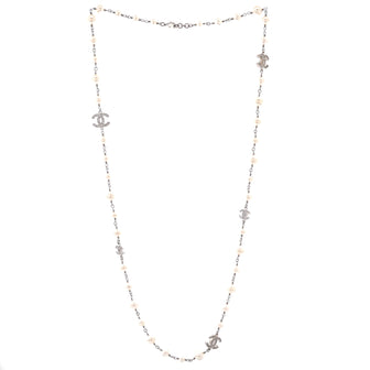 Chanel CC Station Long Necklace Metal with Faux Pearls and Crystals