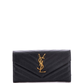 Saint Laurent Classic Monogram Flap Wallet Matelasse Chevron Leather Large