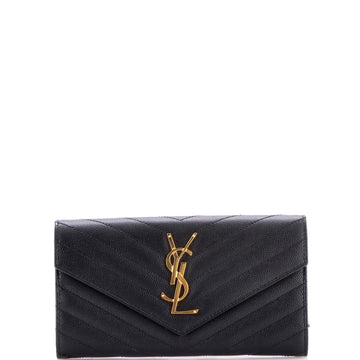 Saint Laurent Classic Monogram Flap Wallet Matelasse Chevron Leather Large