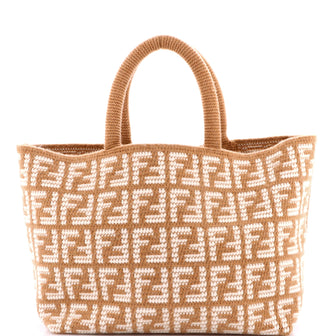 Fendi Shopper Tote Zucca Crochet Cashmere Large