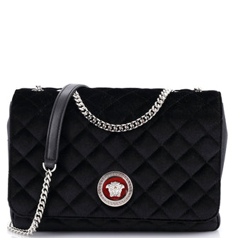 Versace Medusa Icon Chain Flap Bag Quilted Satin Medium