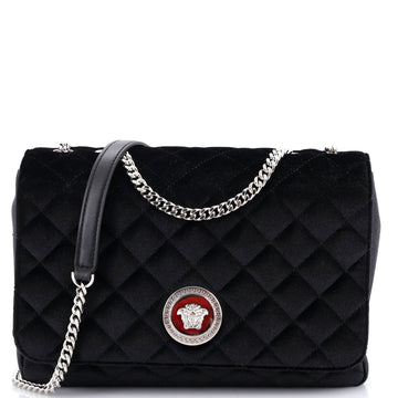 Versace Medusa Icon Chain Flap Bag Quilted Satin Medium