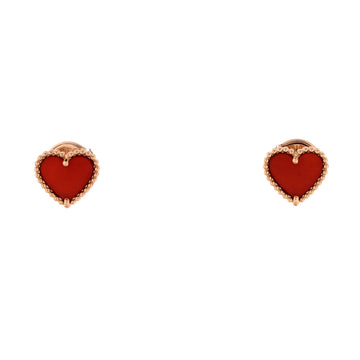 Van Cleef & Arpels Sweet Alhambra Heart Earrings 18K Rose Gold with Carnelian